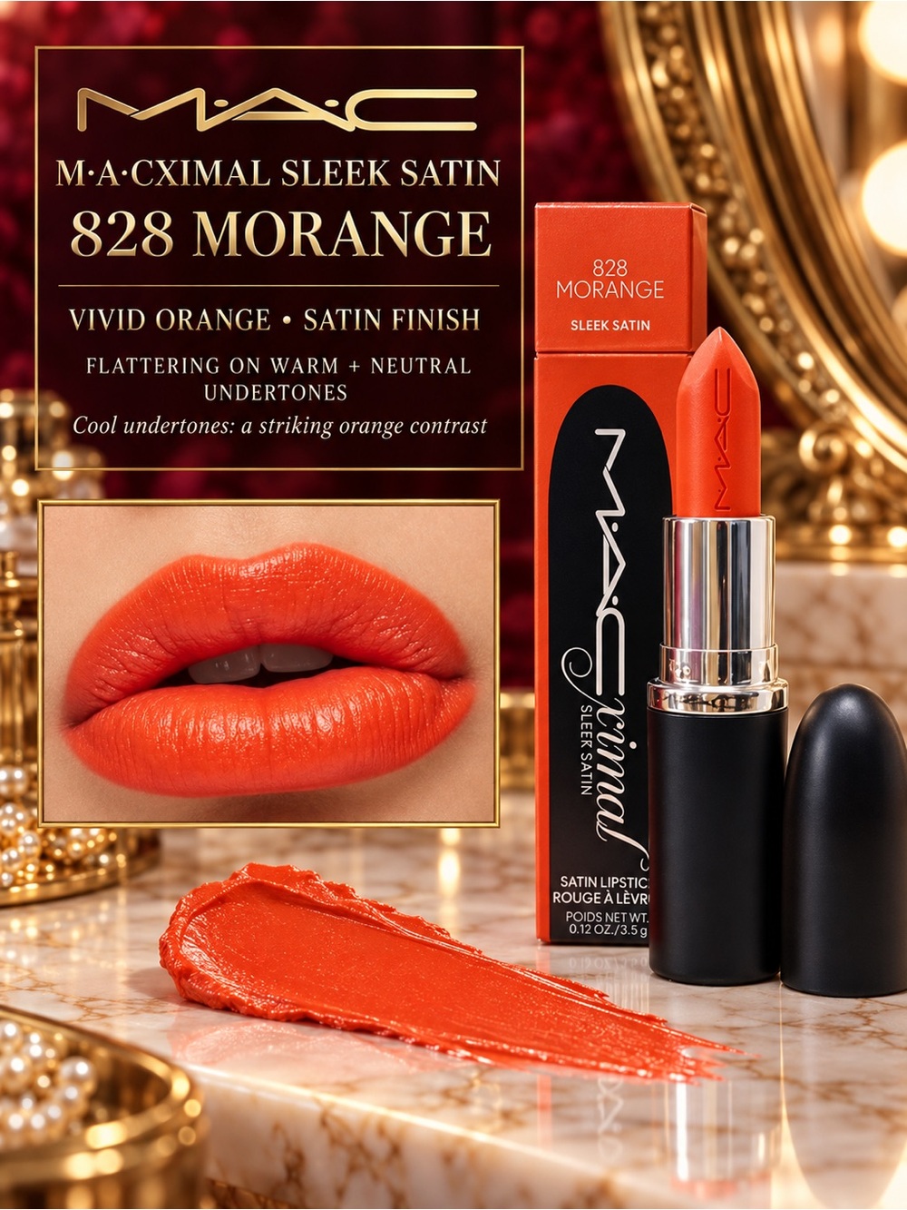 MAC Cosmetics 828 Morange Sleek Satin Lipstick — Vivid Orange